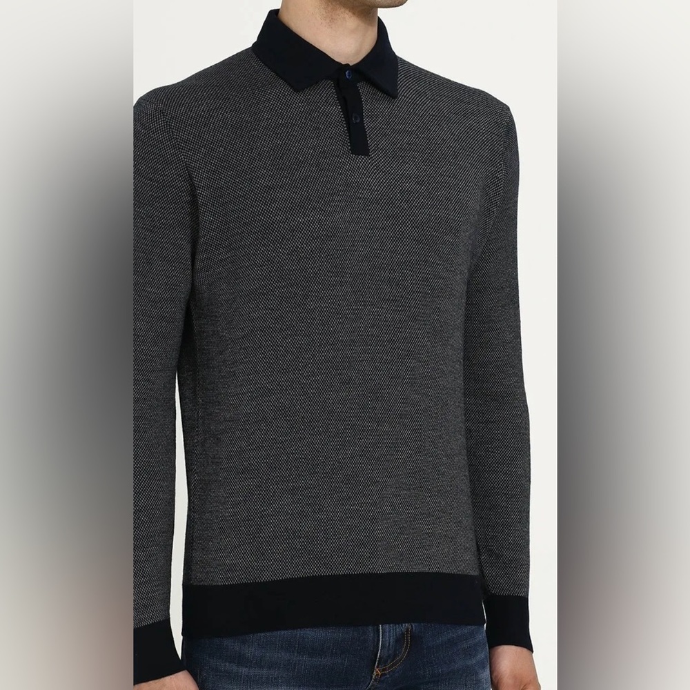 Loro Piana Long Sleeve Cashmere Patterned Polo Sweater Sz 52/L